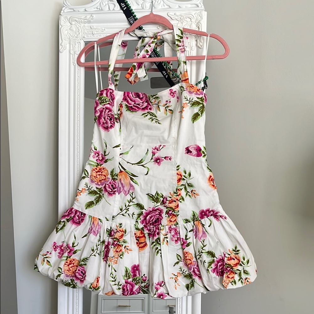 Olivaceous Floral Halter Dress